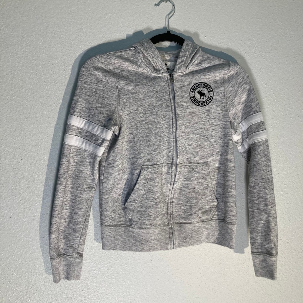 Abercrombie Kids Gray Full Zip Hoodie Sweatshirt Logo Back Graphic Size 11/12